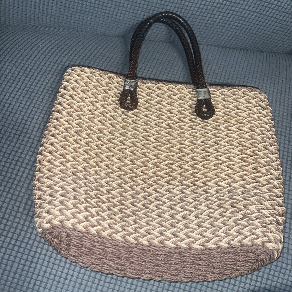Brighton Woven Satchel Purse Boho Bohemian Tricolor Straw Tote Size 12"H X 14"W - Picture 2 of 4